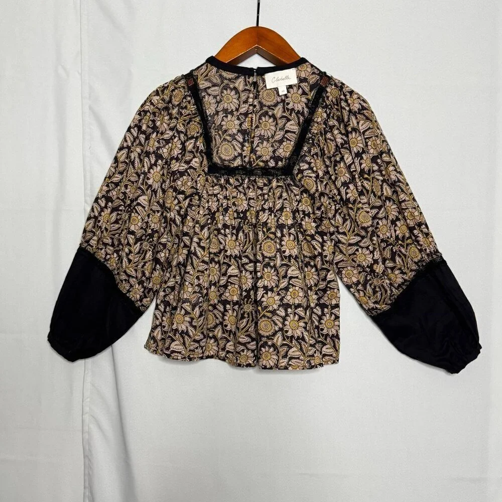 Anthropologie Cleobella Rafia Lace Harley Black Ballon Sleeve Peasant Blouse XS